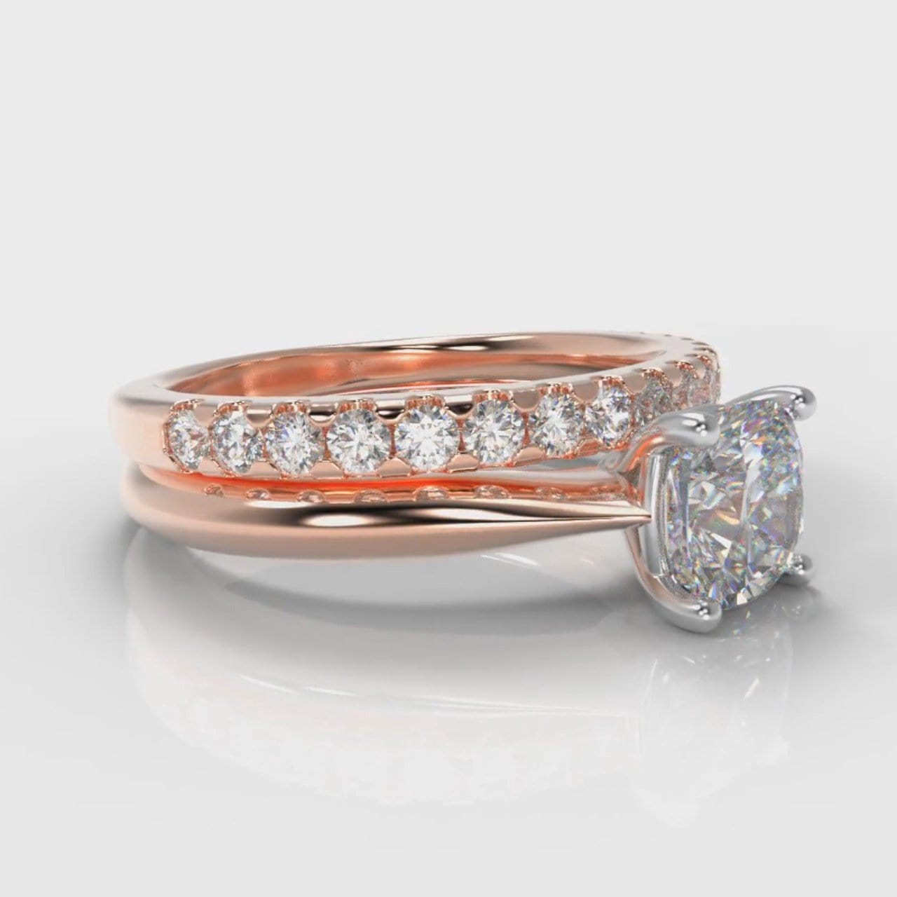 Carrée Solitaire Cushion Cut Diamond Bridal Set - Rose Gold