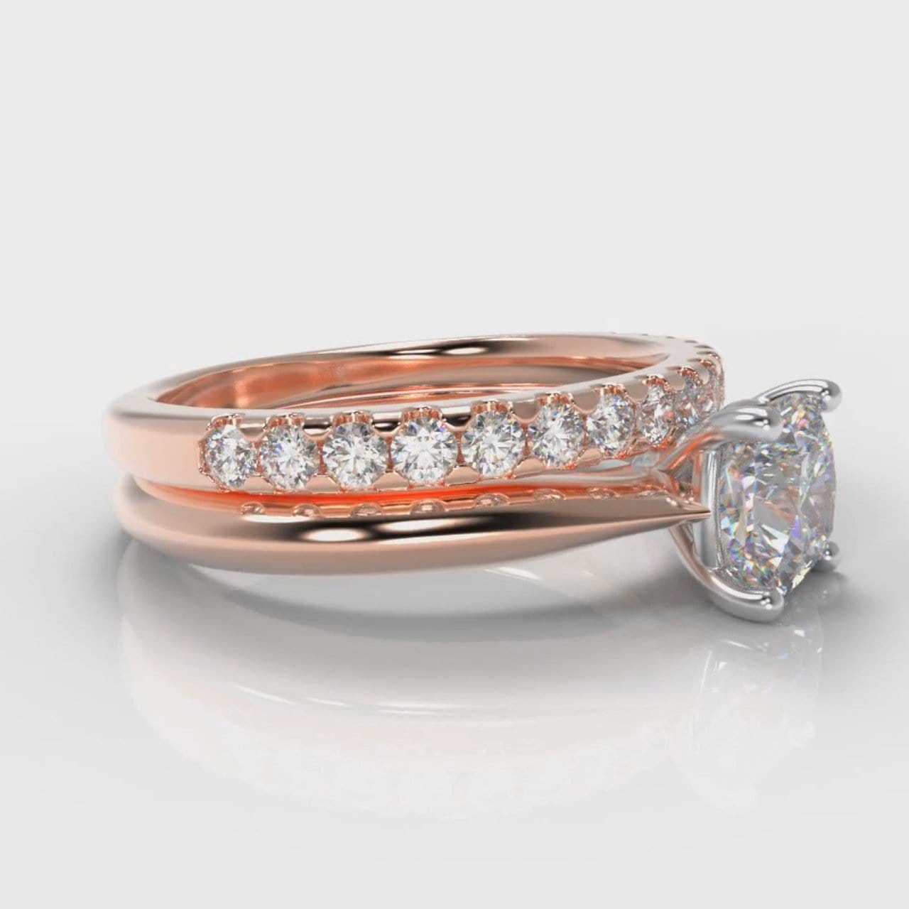 Carrée Solitaire Cushion Cut Diamond Bridal Set - Rose Gold