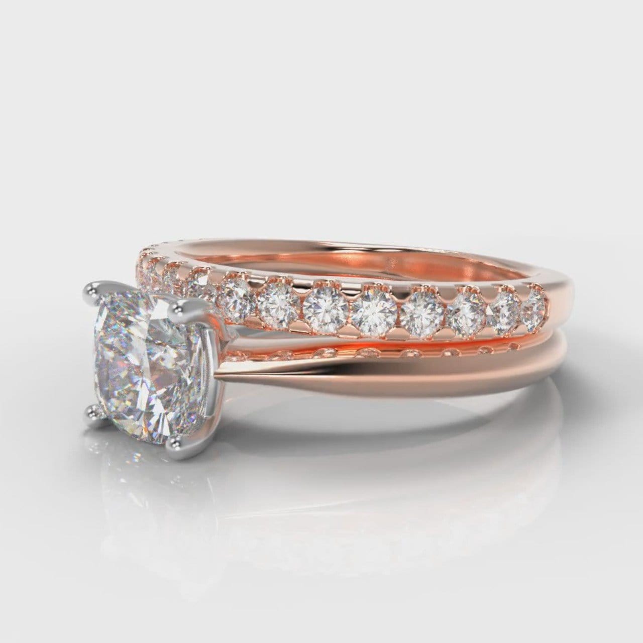 Carrée Solitaire Cushion Cut Diamond Bridal Set - Rose Gold