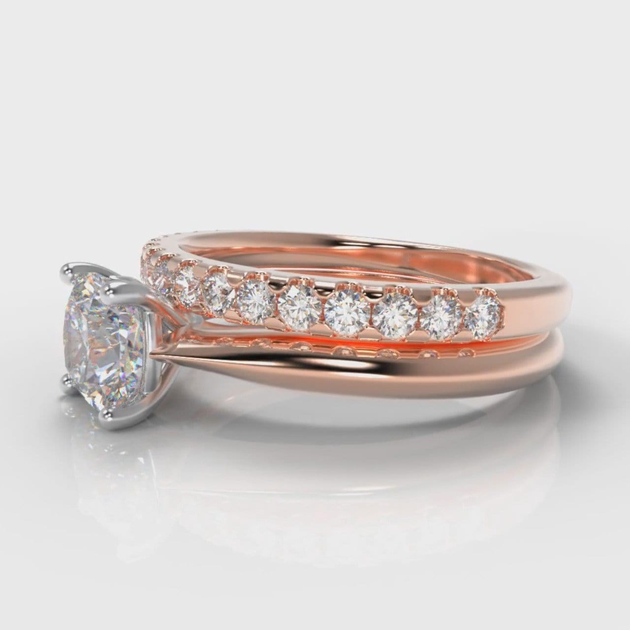 Carrée Solitaire Cushion Cut Diamond Bridal Set - Rose Gold