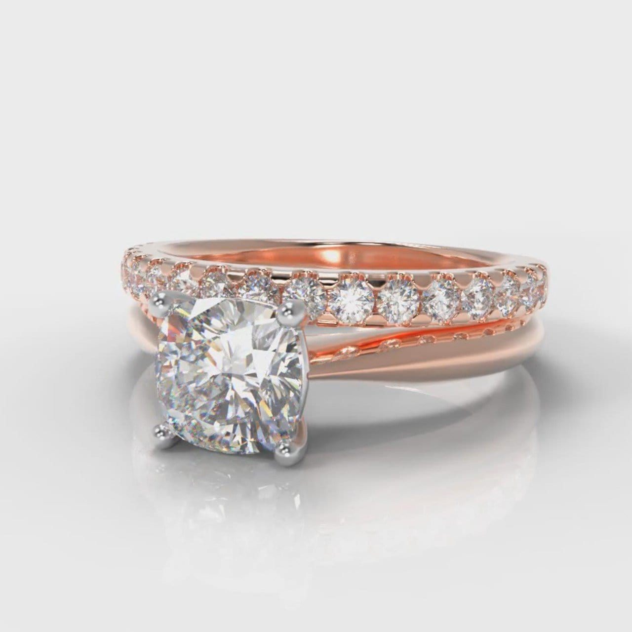 Carrée Solitaire Cushion Cut Diamond Bridal Set - Rose Gold