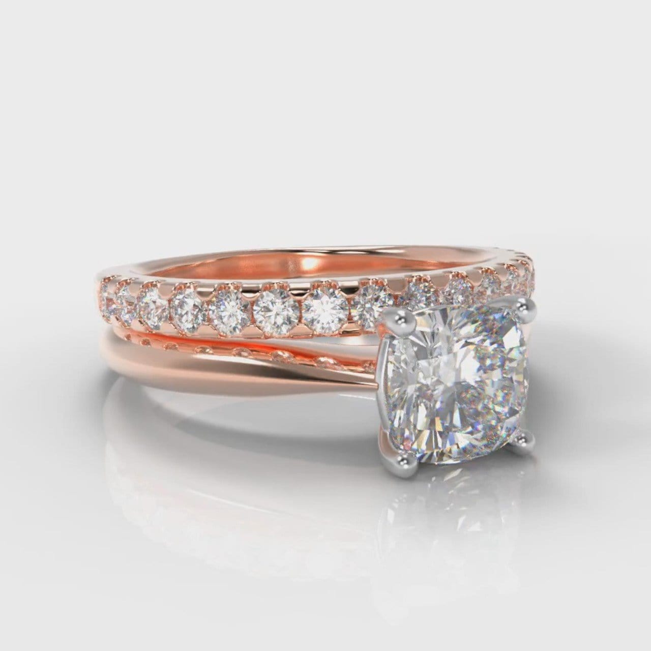 Carrée Solitaire Cushion Cut Diamond Bridal Set - Rose Gold