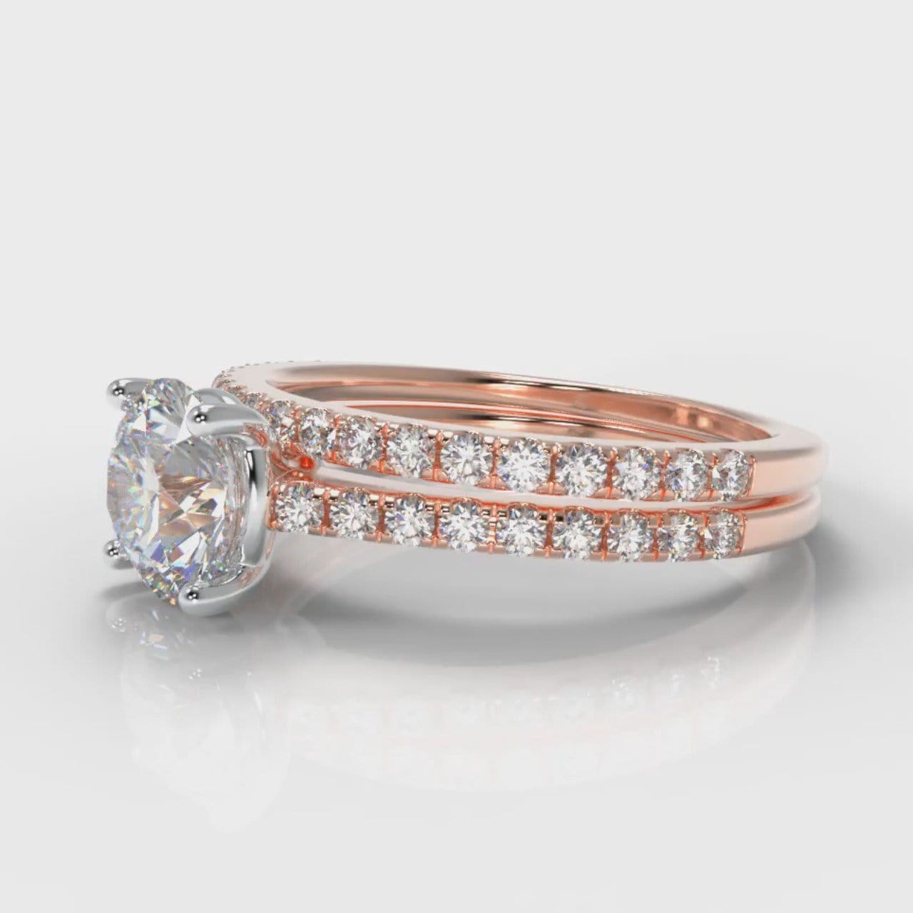 Petite Micropavé Round Brilliant Cut Diamond Bridal Set - Rose Gold