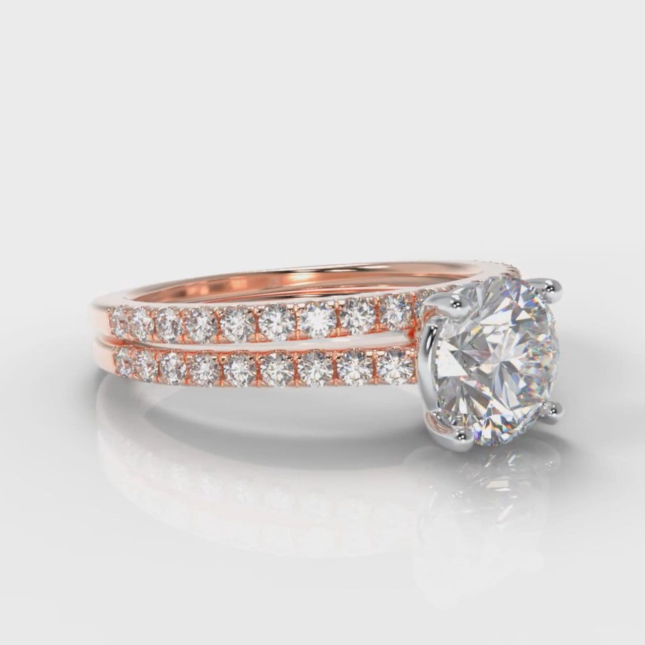 Petite Micropavé Round Brilliant Cut Diamond Bridal Set - Rose Gold