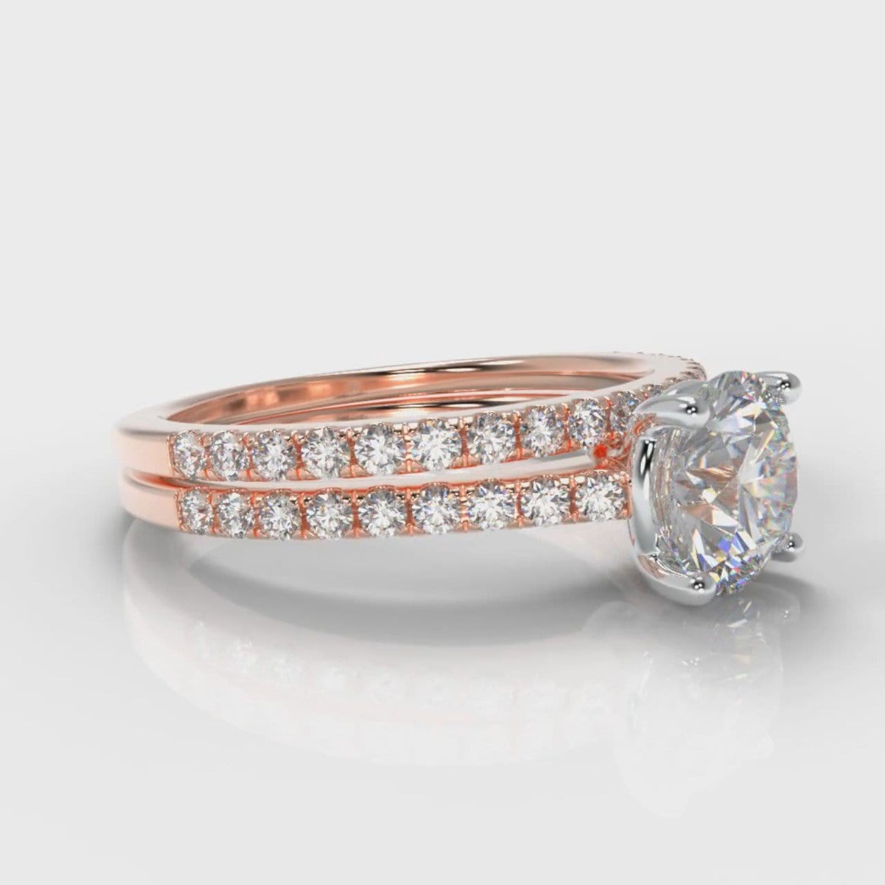 Petite Micropavé Round Brilliant Cut Diamond Bridal Set - Rose Gold