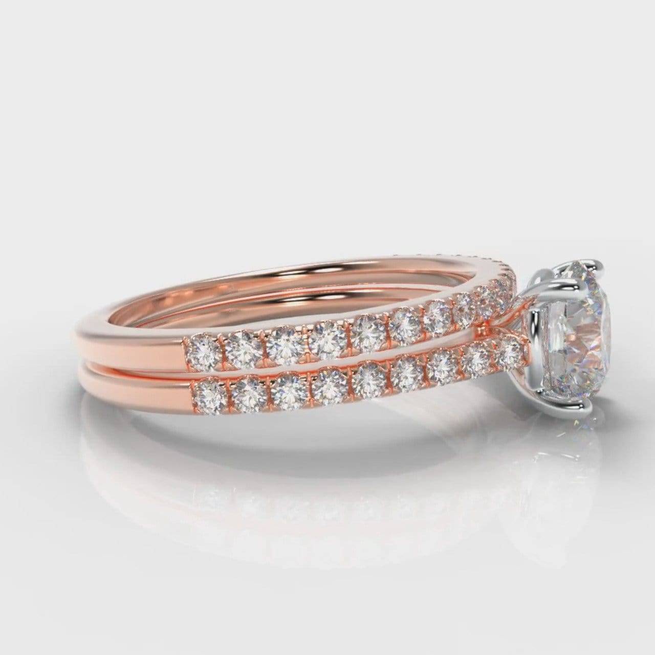 Petite Micropavé Round Brilliant Cut Diamond Bridal Set - Rose Gold