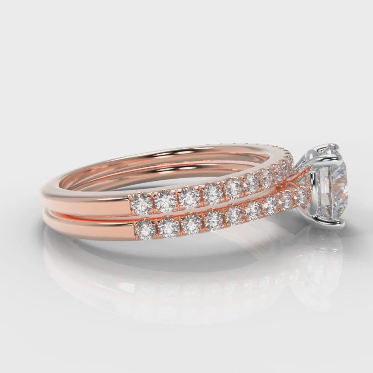 Petite Micropavé Round Brilliant Cut Diamond Bridal Set - Rose Gold