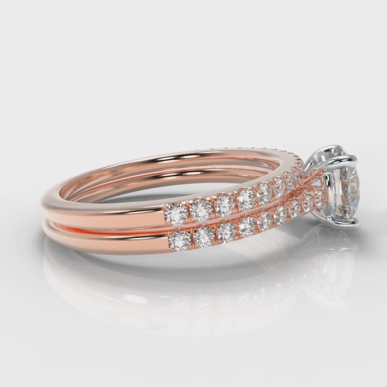 Petite Micropavé Round Brilliant Cut Diamond Bridal Set - Rose Gold