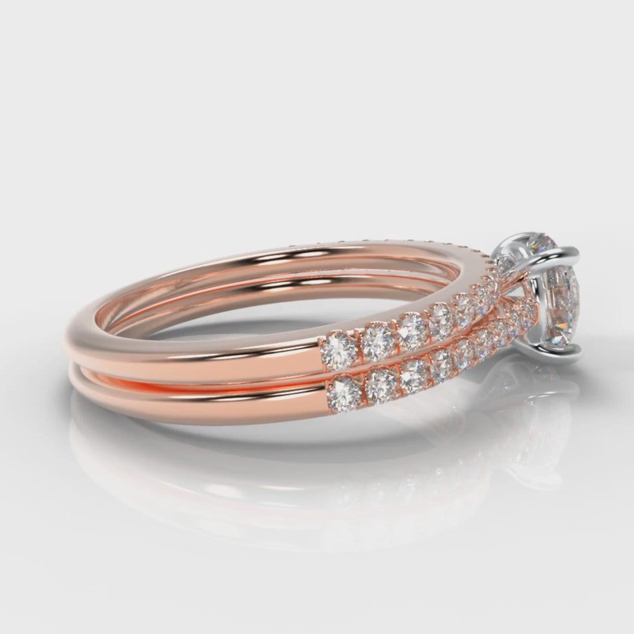 Petite Micropavé Round Brilliant Cut Diamond Bridal Set - Rose Gold