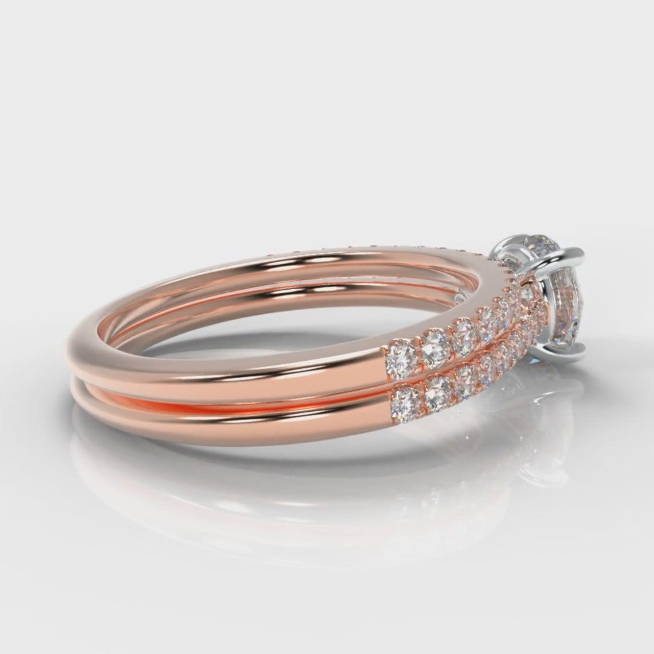 Petite Micropavé Round Brilliant Cut Diamond Bridal Set - Rose Gold