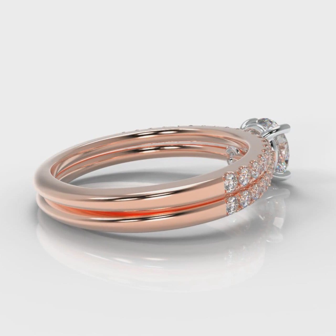 Petite Micropavé Round Brilliant Cut Diamond Bridal Set - Rose Gold