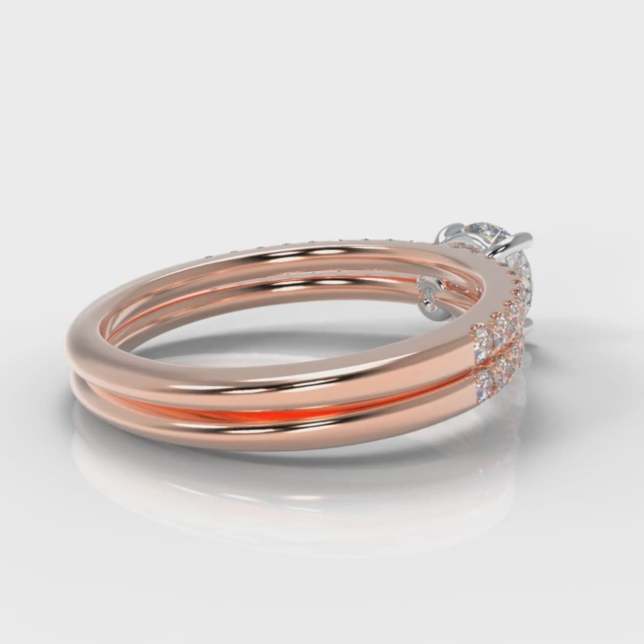 Petite Micropavé Round Brilliant Cut Diamond Bridal Set - Rose Gold