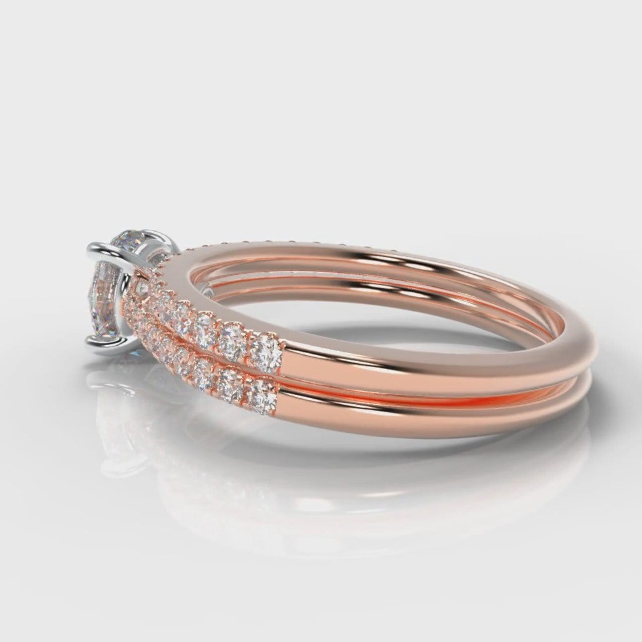 Petite Micropavé Round Brilliant Cut Diamond Bridal Set - Rose Gold