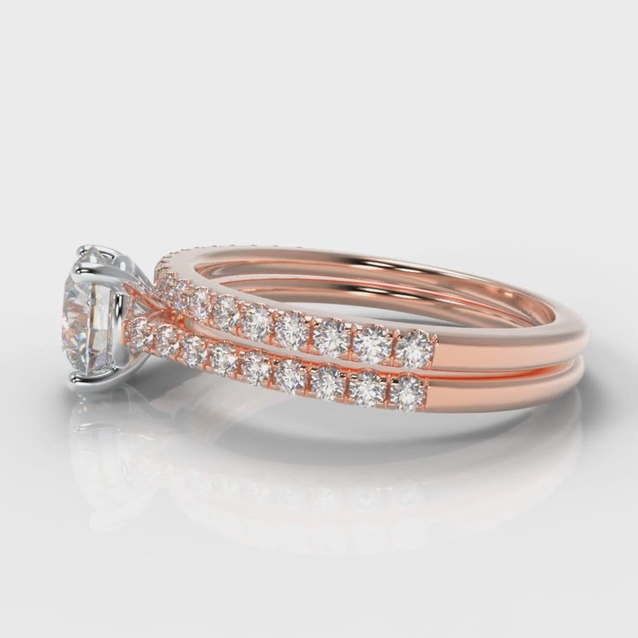 Petite Micropavé Round Brilliant Cut Diamond Bridal Set - Rose Gold