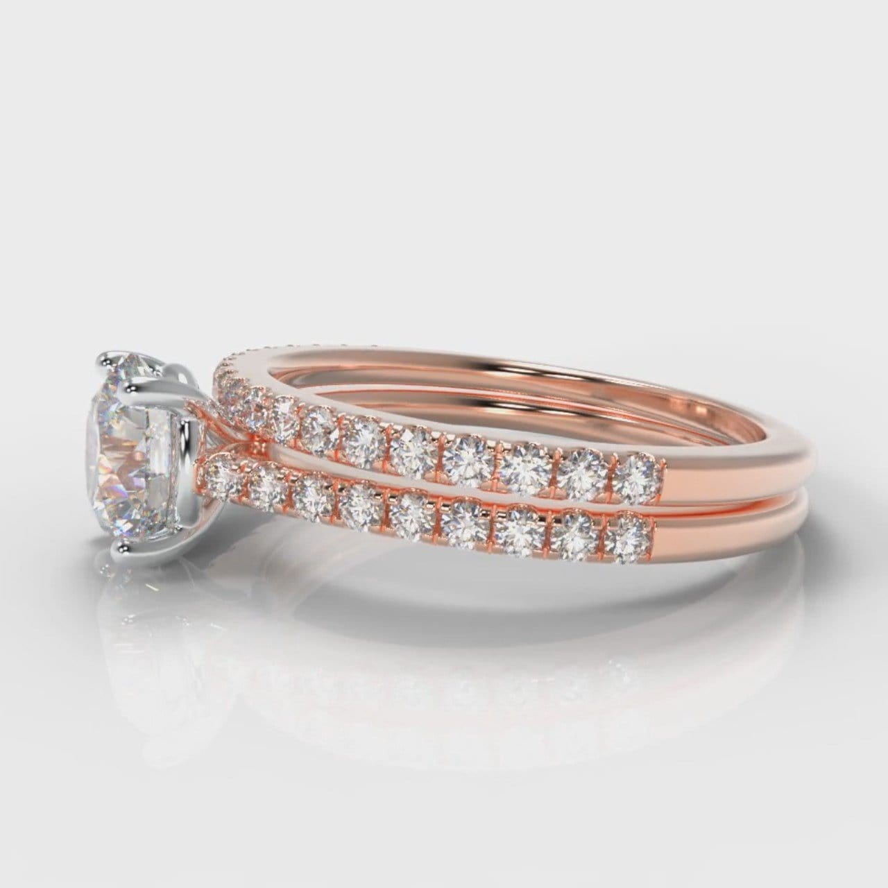 Petite Micropavé Round Brilliant Cut Diamond Bridal Set - Rose Gold