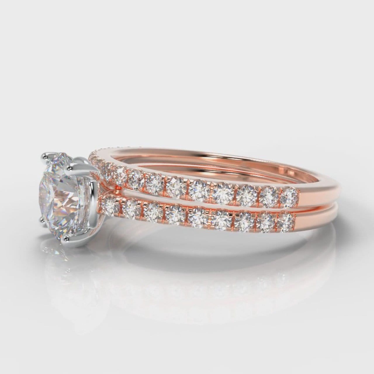Petite Micropavé Round Brilliant Cut Diamond Bridal Set - Rose Gold