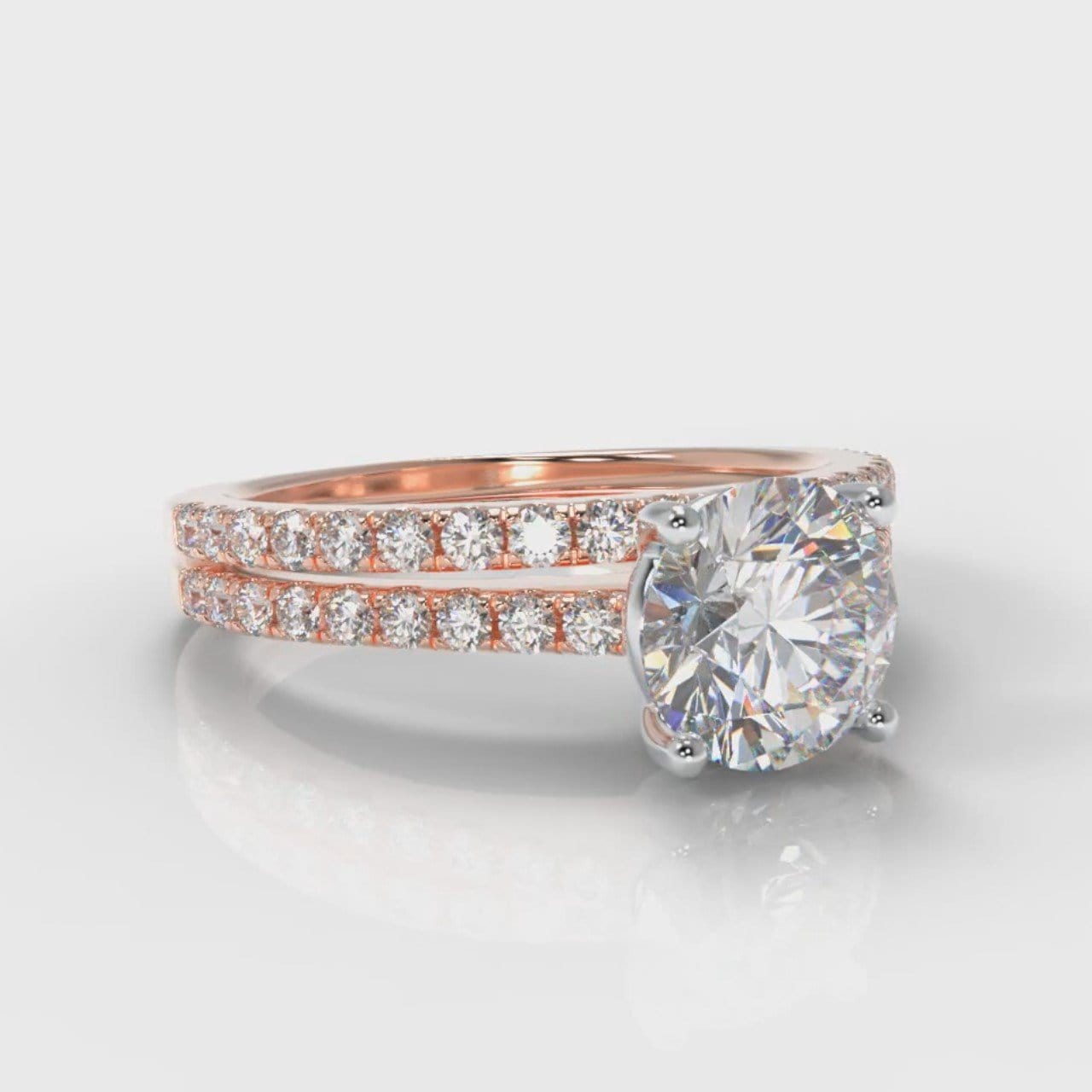 Petite Micropavé Round Brilliant Cut Diamond Bridal Set - Rose Gold