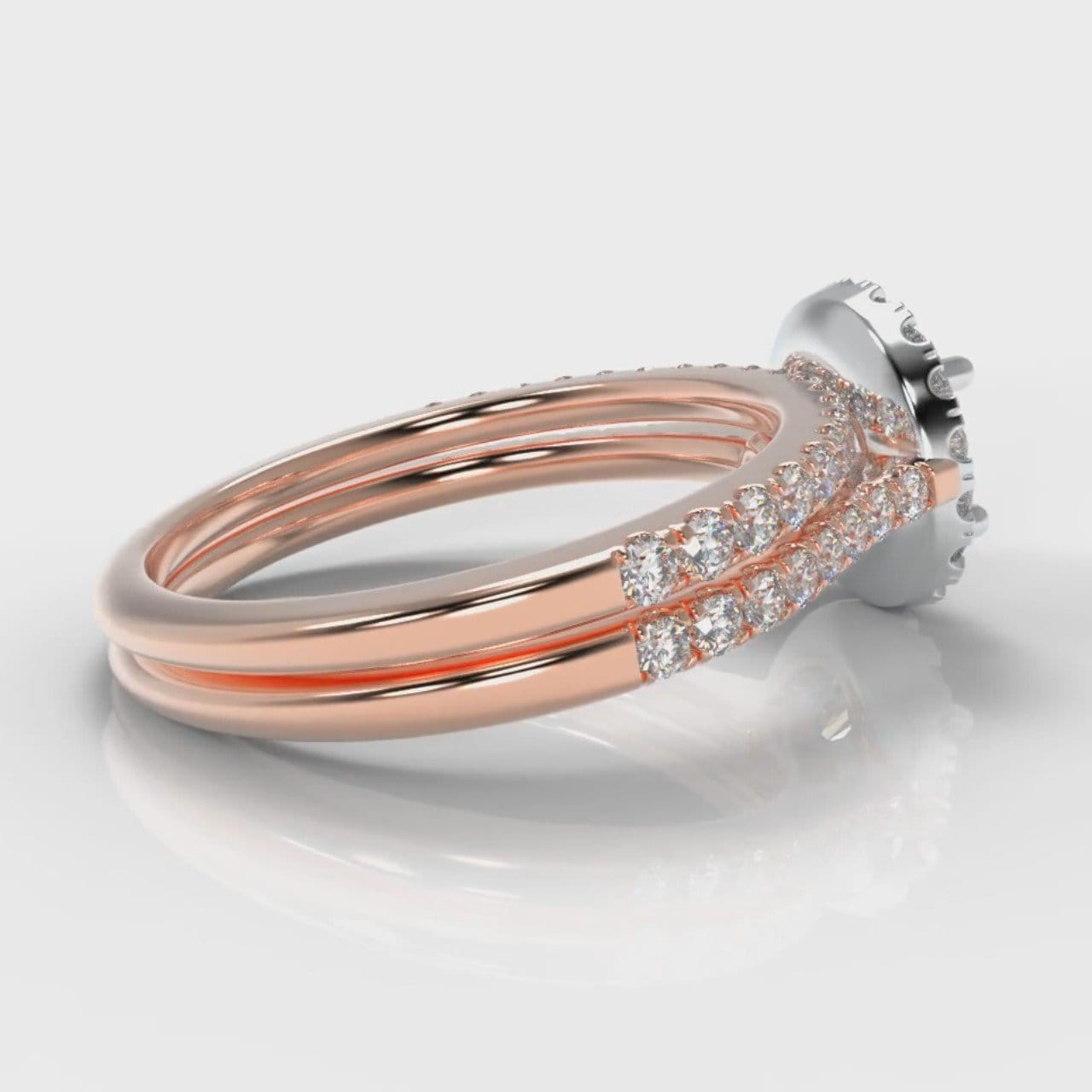 Petite Micropavé Round Brilliant Cut Diamond Halo Bridal Set - Two Tone Rose Gold