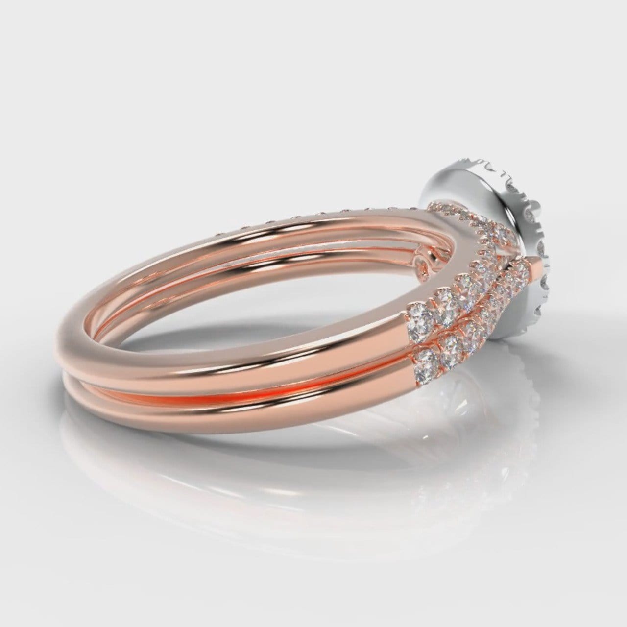 Petite Micropavé Round Brilliant Cut Diamond Halo Bridal Set - Two Tone Rose Gold