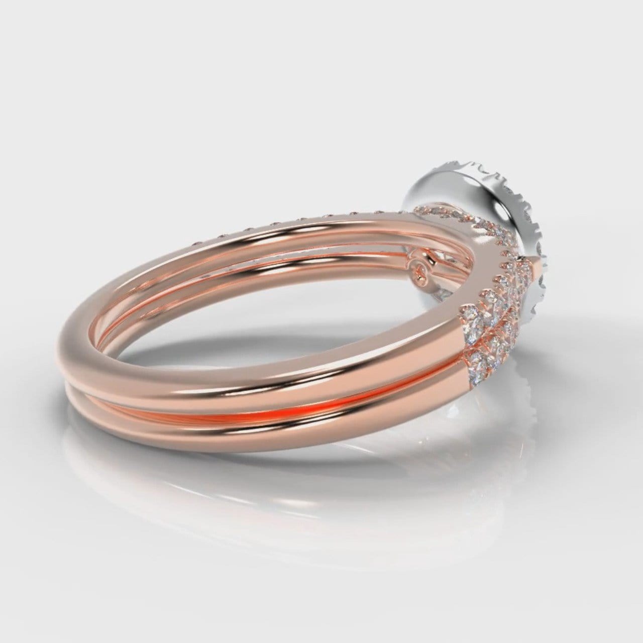 Petite Micropavé Round Brilliant Cut Diamond Halo Bridal Set - Two Tone Rose Gold