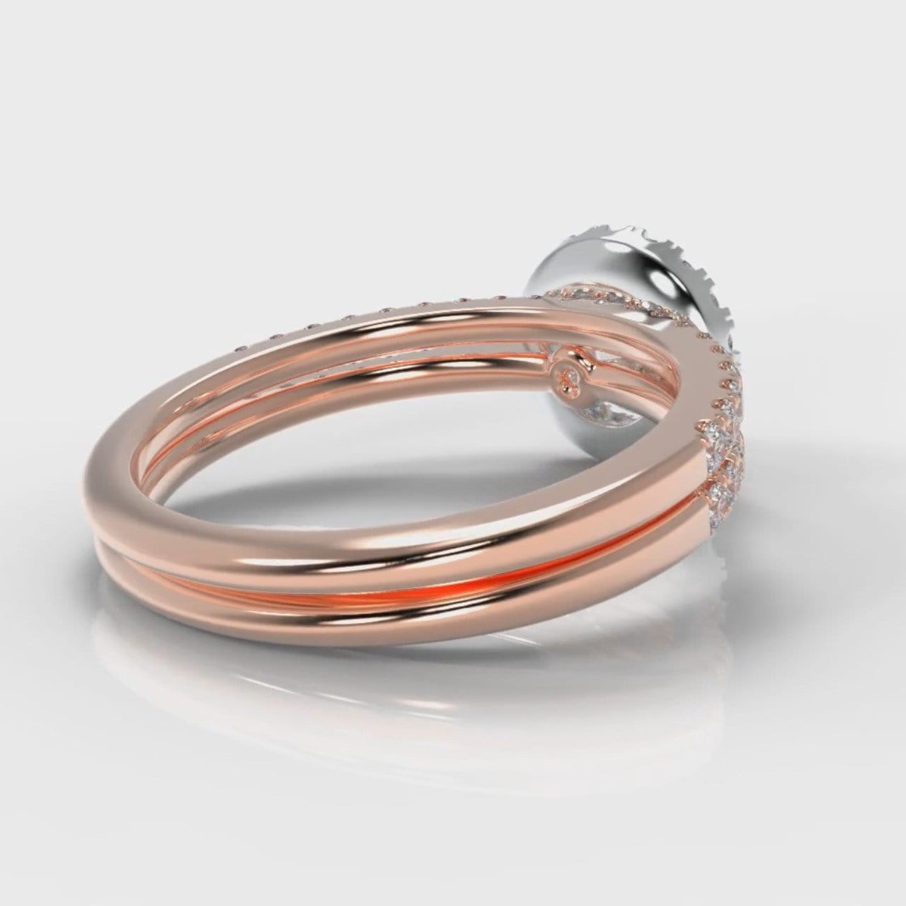 Petite Micropavé Round Brilliant Cut Diamond Halo Bridal Set - Two Tone Rose Gold