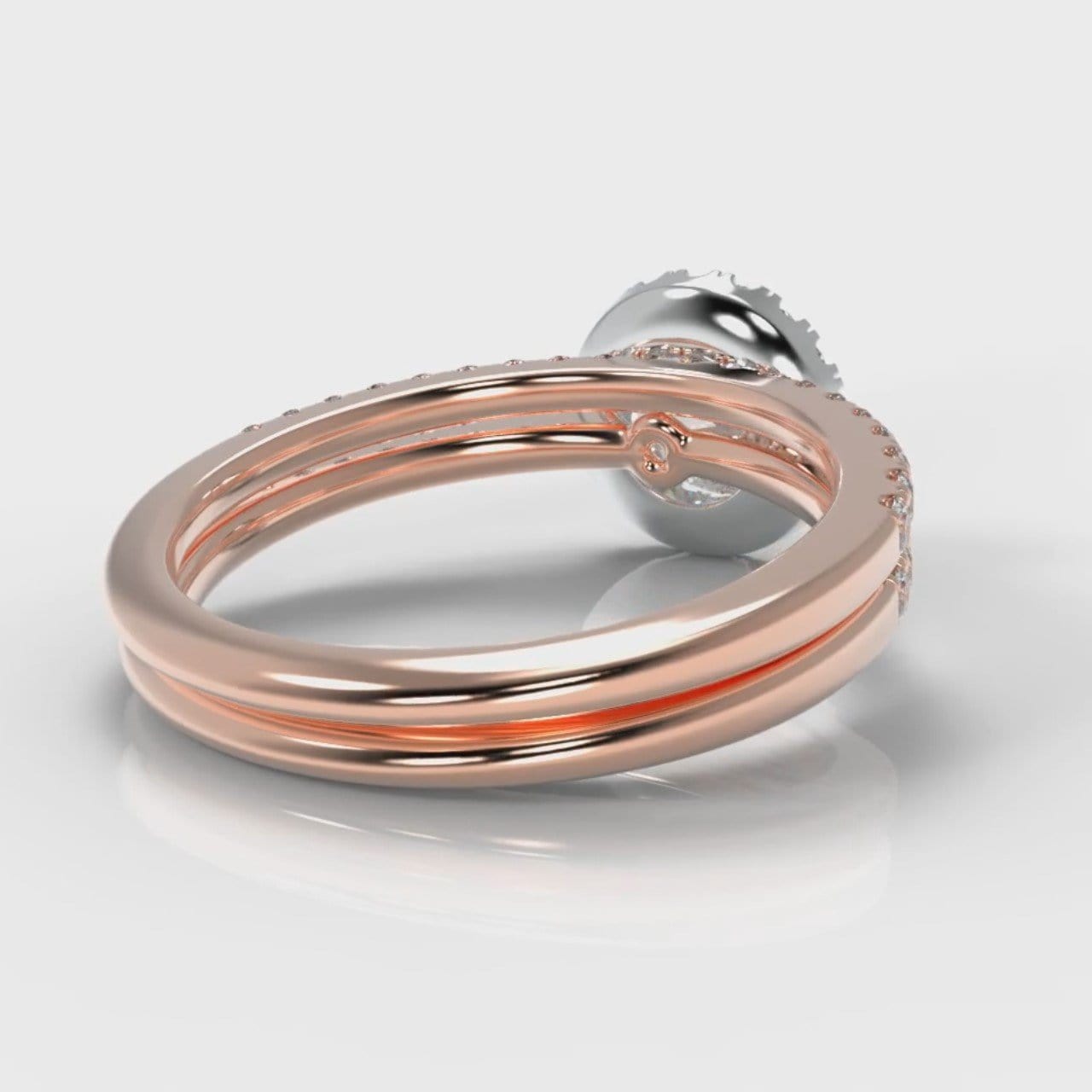Petite Micropavé Round Brilliant Cut Diamond Halo Bridal Set - Two Tone Rose Gold