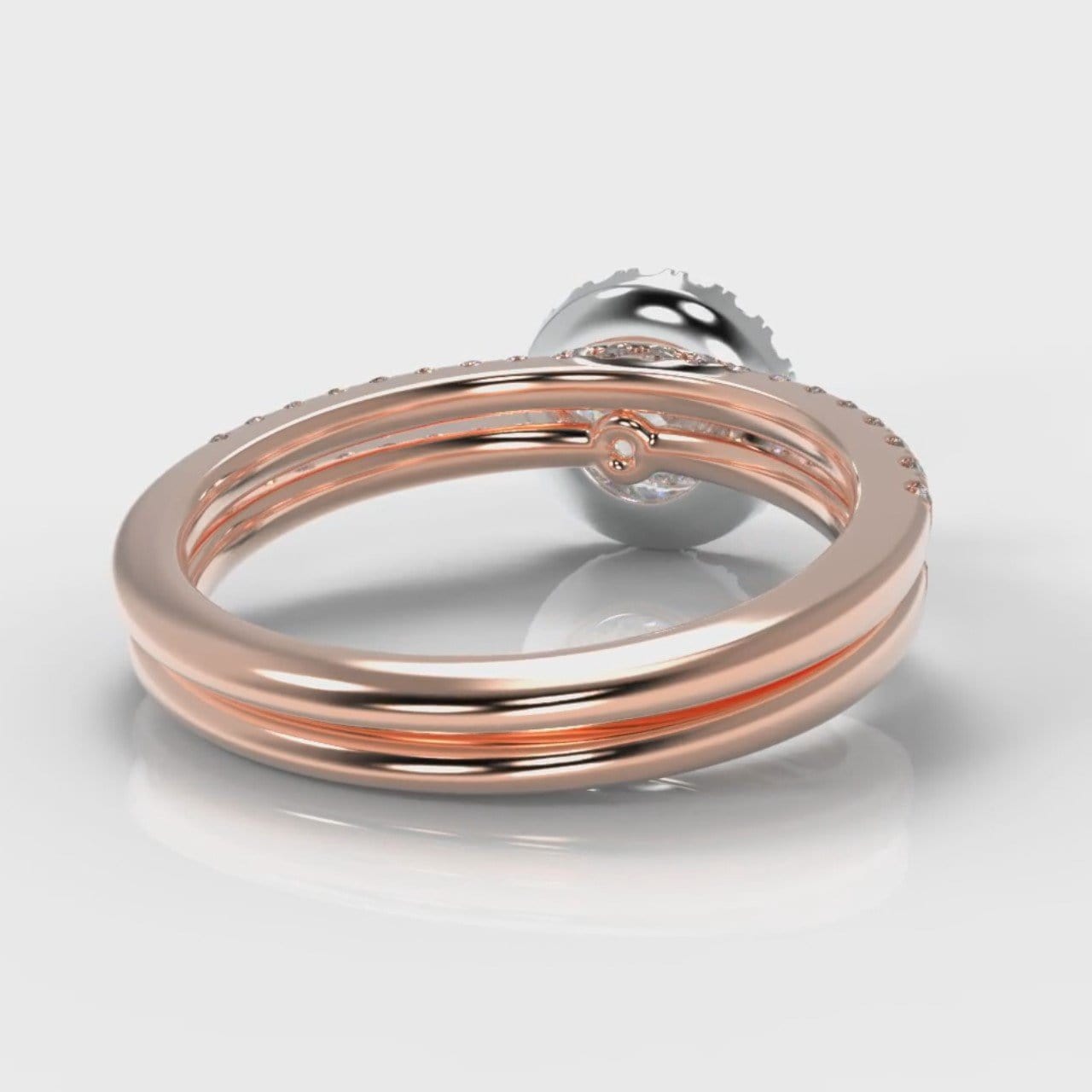 Petite Micropavé Round Brilliant Cut Diamond Halo Bridal Set - Two Tone Rose Gold