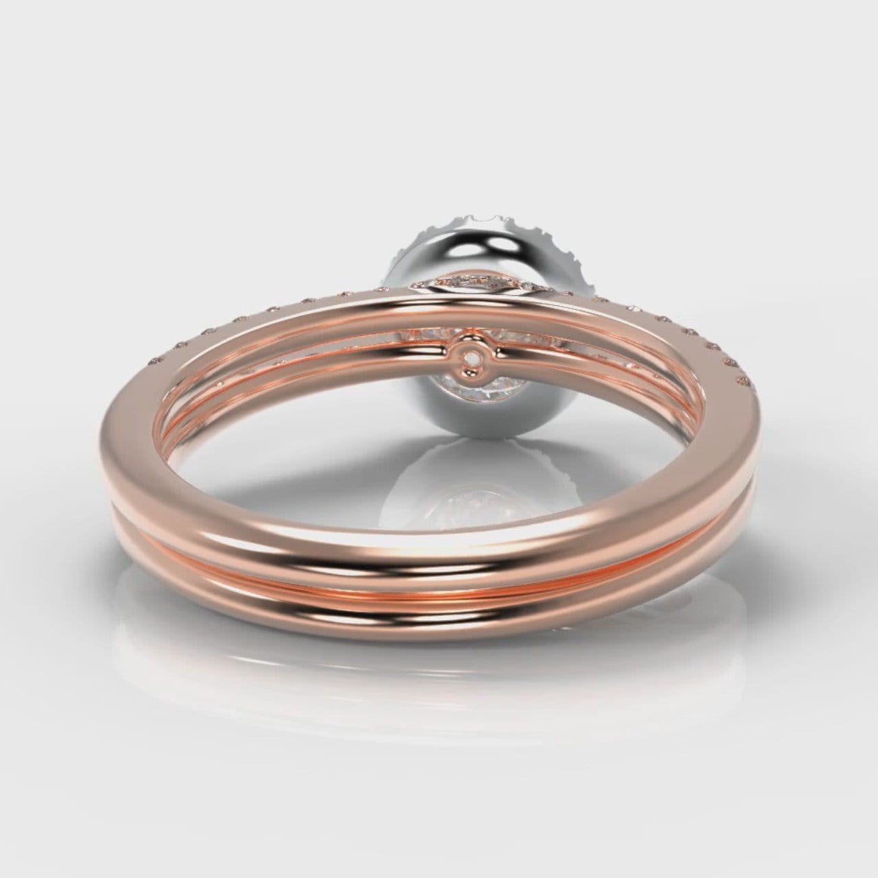 Petite Micropavé Round Brilliant Cut Diamond Halo Bridal Set - Two Tone Rose Gold
