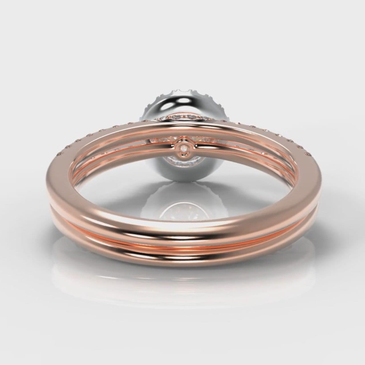 Petite Micropavé Round Brilliant Cut Diamond Halo Bridal Set - Two Tone Rose Gold
