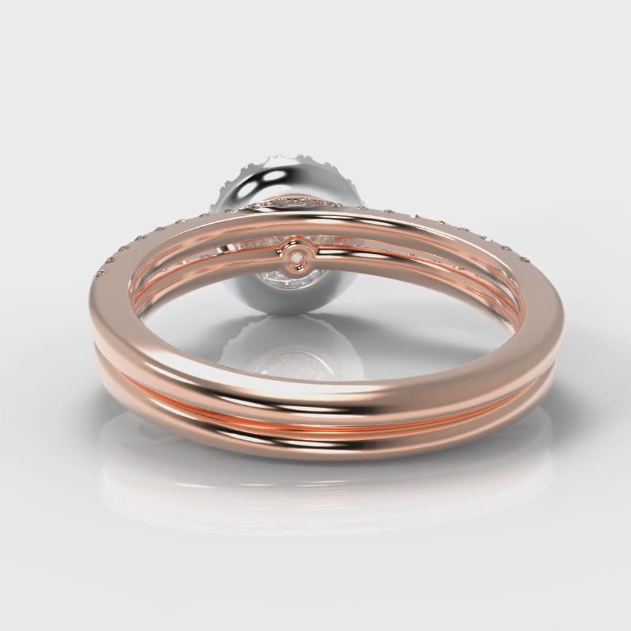 Petite Micropavé Round Brilliant Cut Diamond Halo Bridal Set - Two Tone Rose Gold