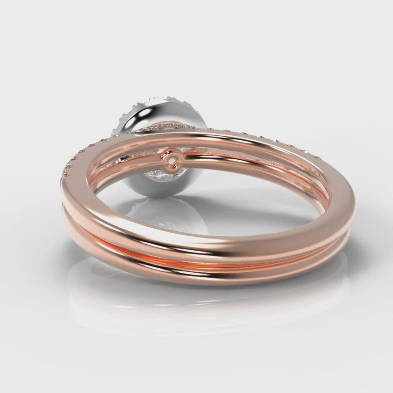 Petite Micropavé Round Brilliant Cut Diamond Halo Bridal Set - Two Tone Rose Gold