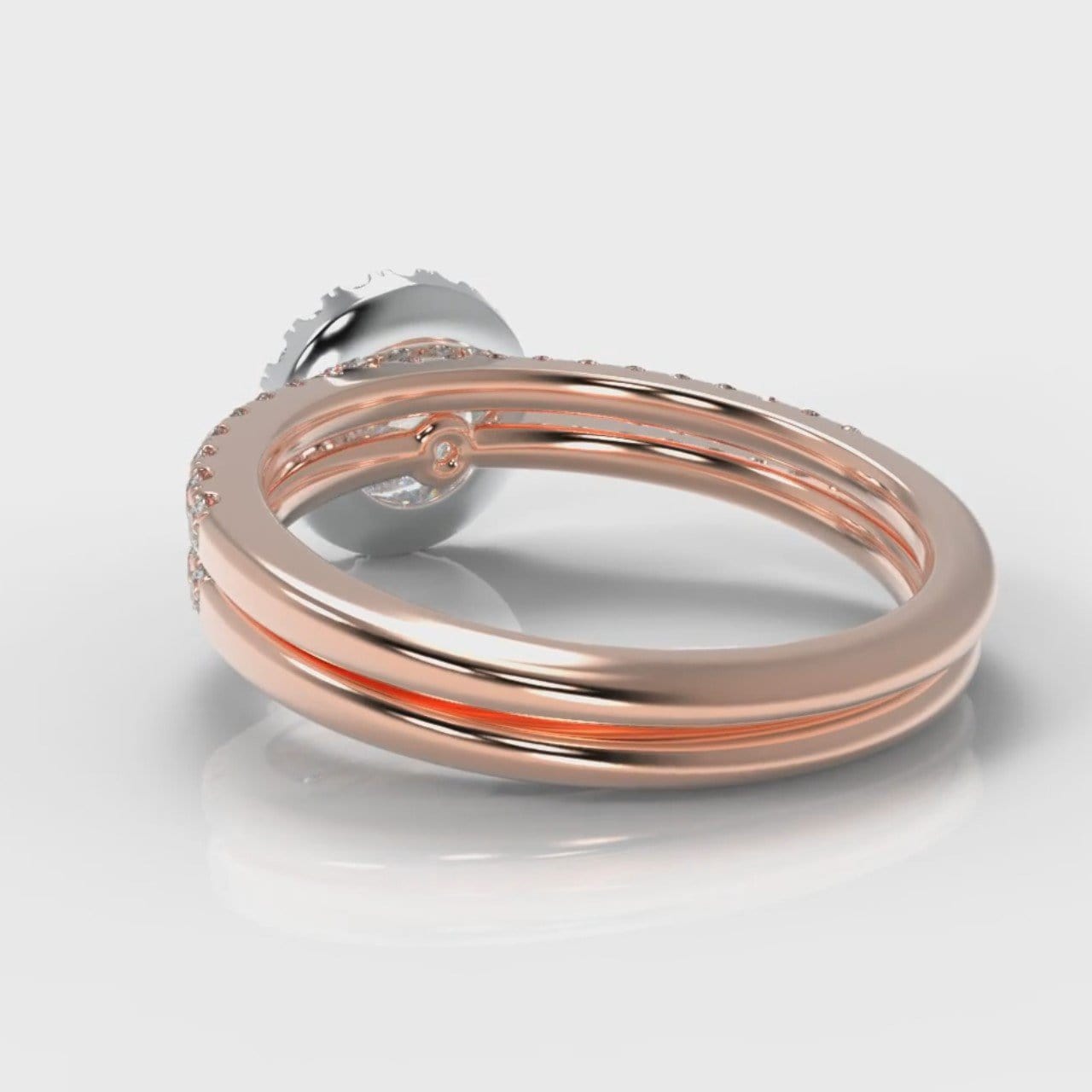 Petite Micropavé Round Brilliant Cut Diamond Halo Bridal Set - Two Tone Rose Gold