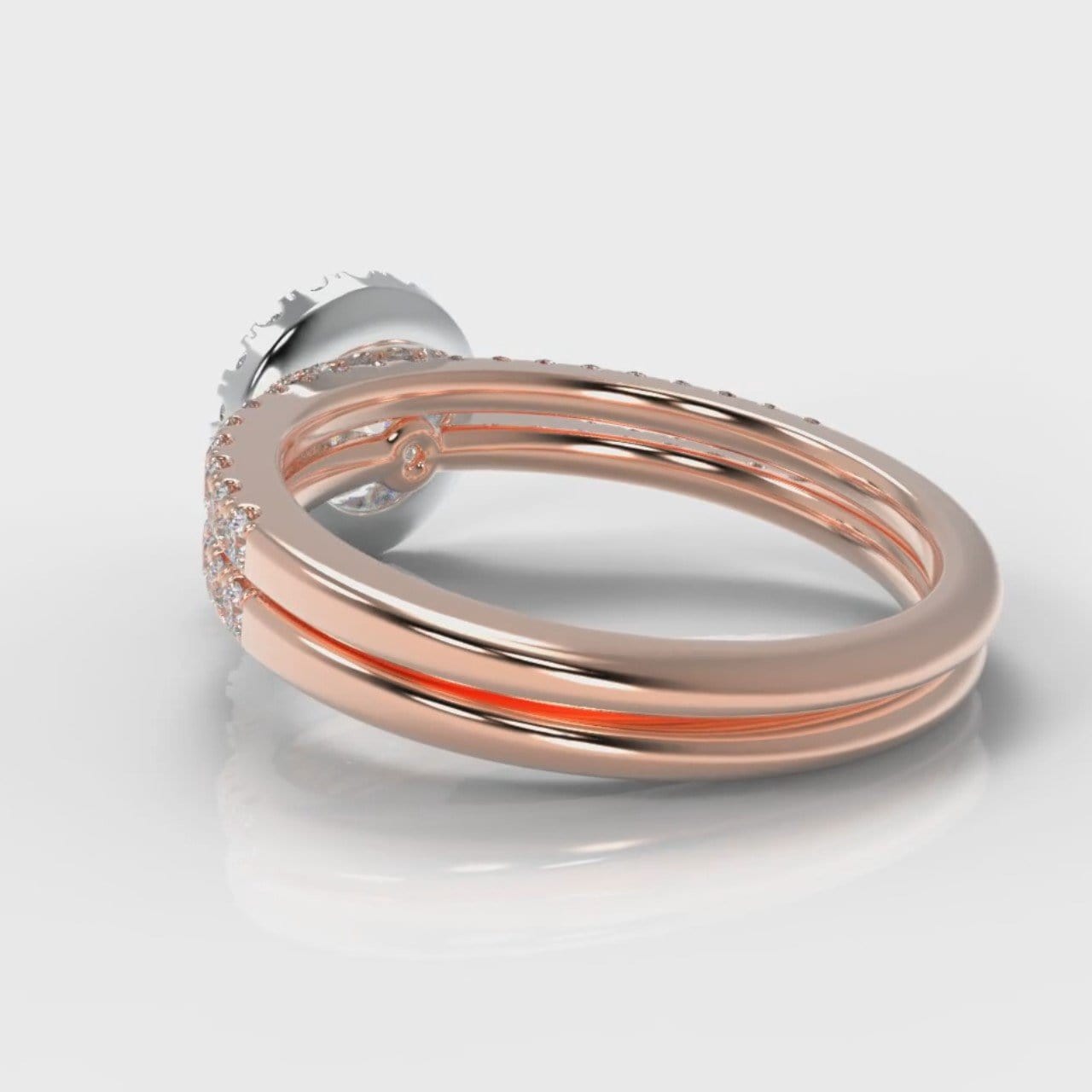 Petite Micropavé Round Brilliant Cut Diamond Halo Bridal Set - Two Tone Rose Gold