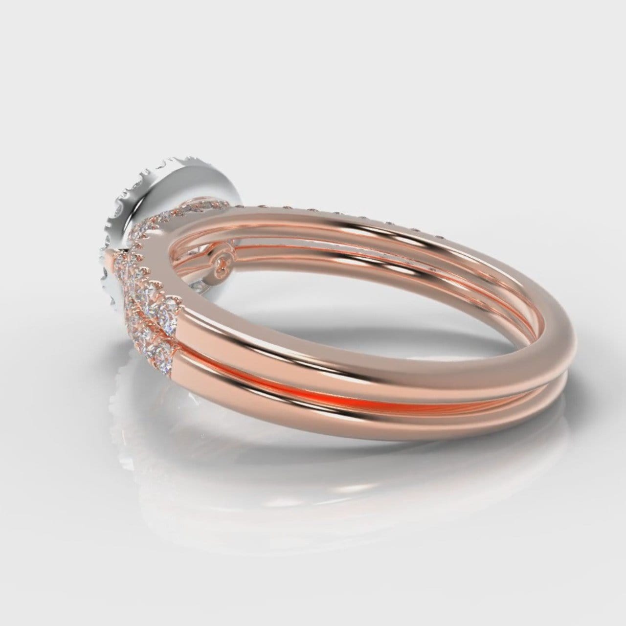 Petite Micropavé Round Brilliant Cut Diamond Halo Bridal Set - Two Tone Rose Gold