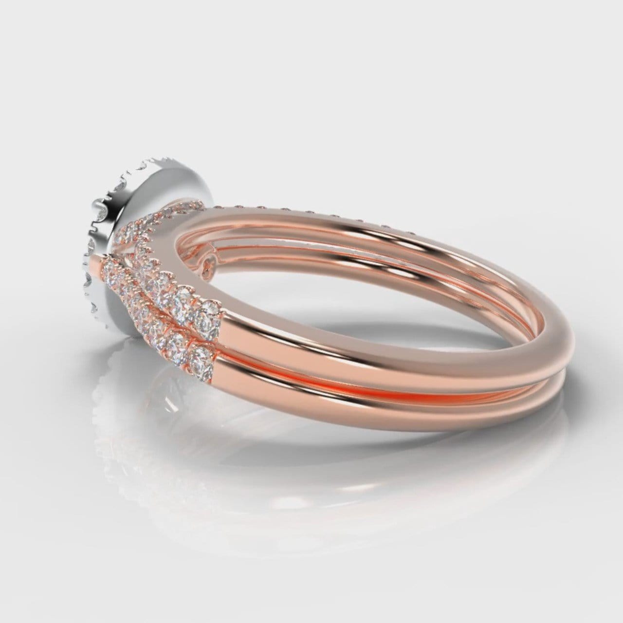 Petite Micropavé Round Brilliant Cut Diamond Halo Bridal Set - Two Tone Rose Gold