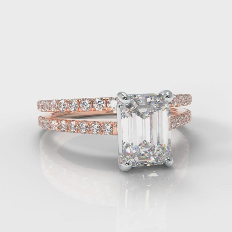 Petite Micropavé Emerald Cut Diamond Bridal Set - Rose Gold