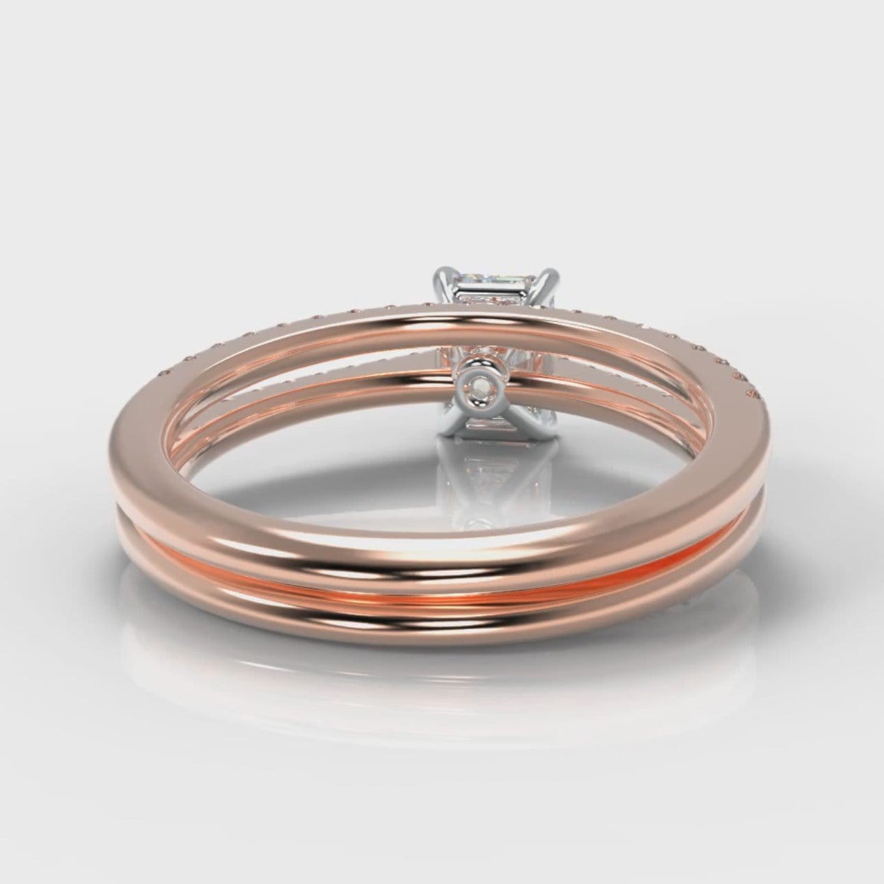 Petite Micropavé Emerald Cut Diamond Bridal Set - Rose Gold