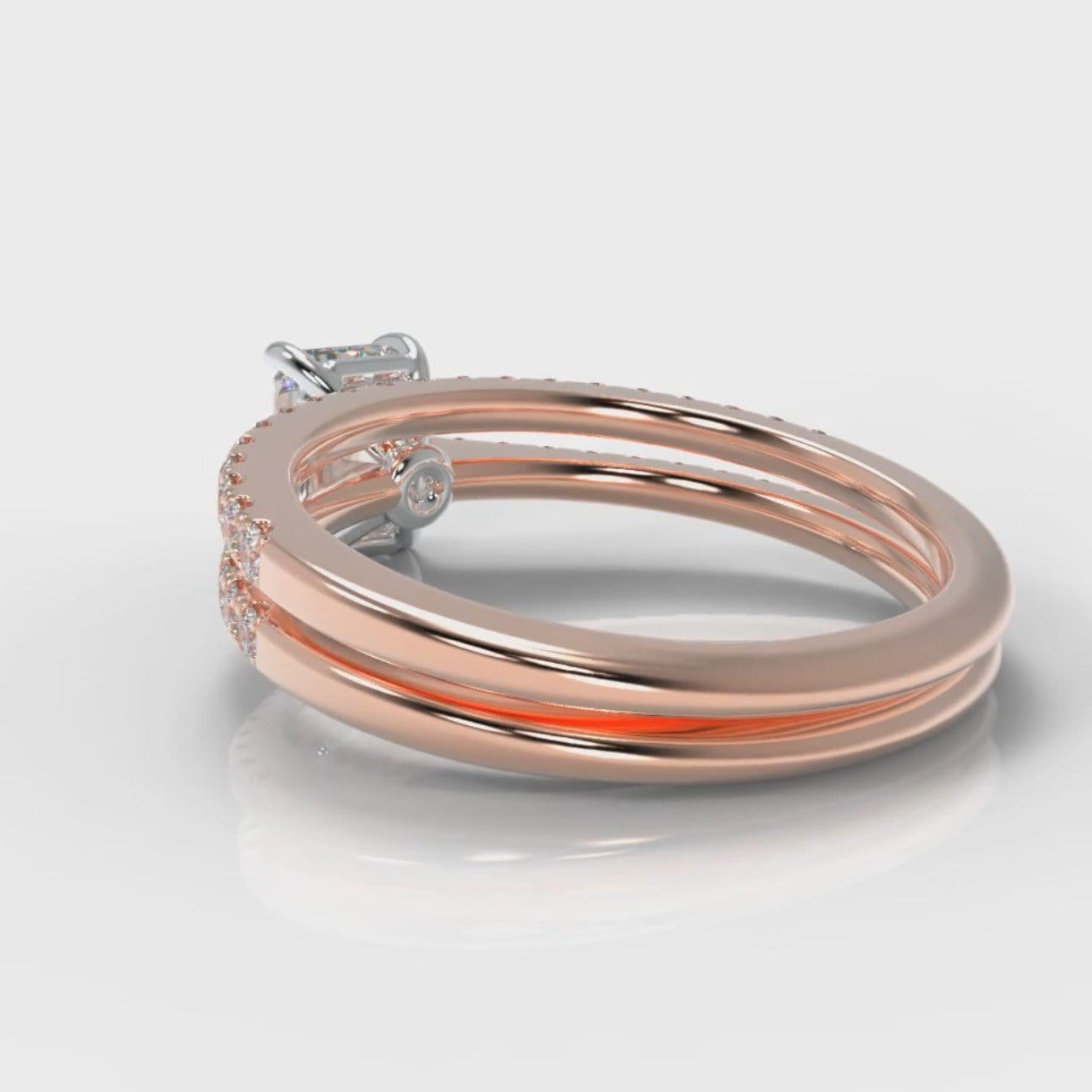 Petite Micropavé Emerald Cut Diamond Bridal Set - Rose Gold