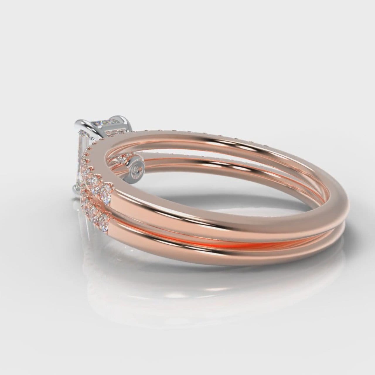 Petite Micropavé Emerald Cut Diamond Bridal Set - Rose Gold
