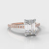 Petite Micropavé Emerald Cut Diamond Engagement Ring - Rose Gold