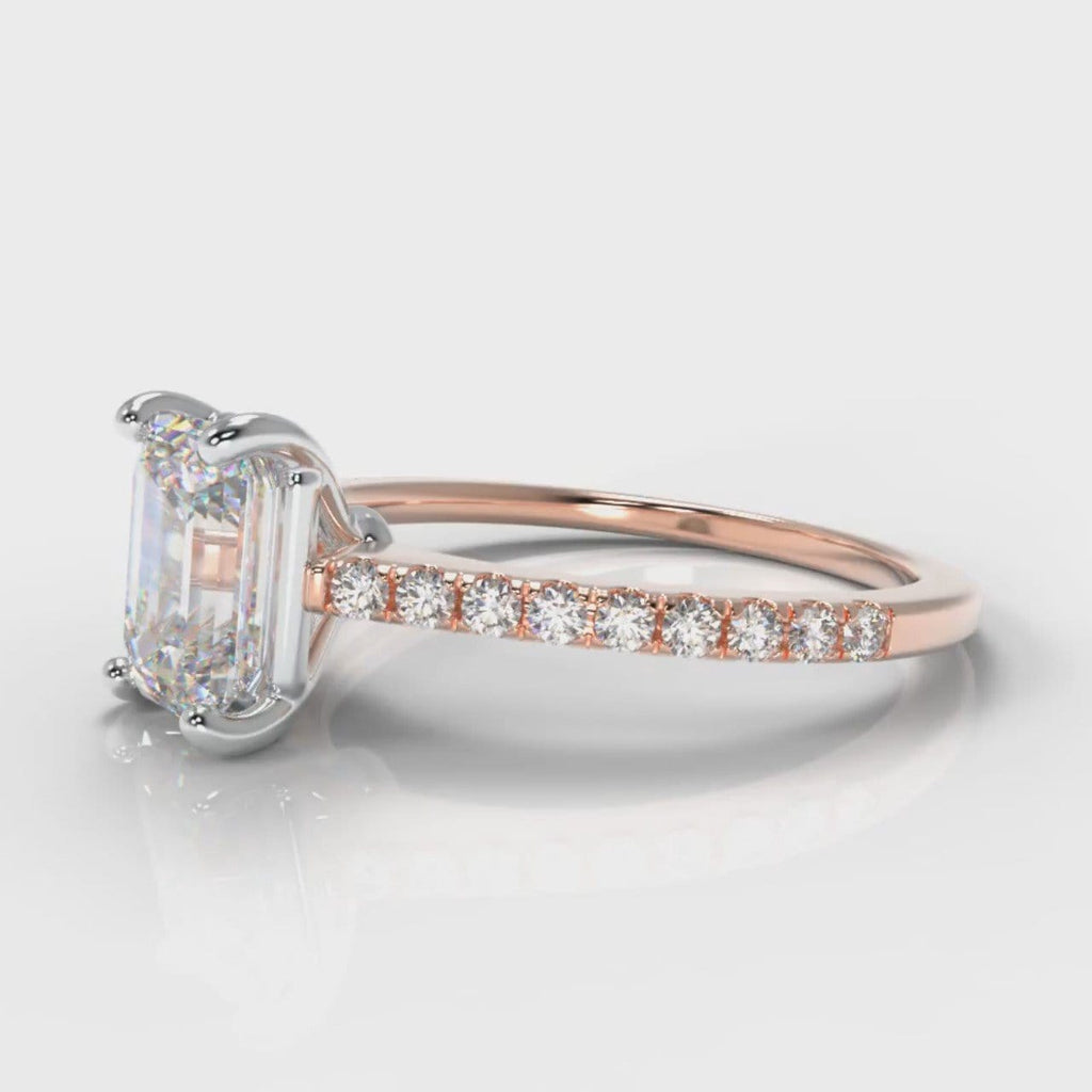 Petite Micropavé Emerald Cut Diamond Engagement Ring - Rose Gold
