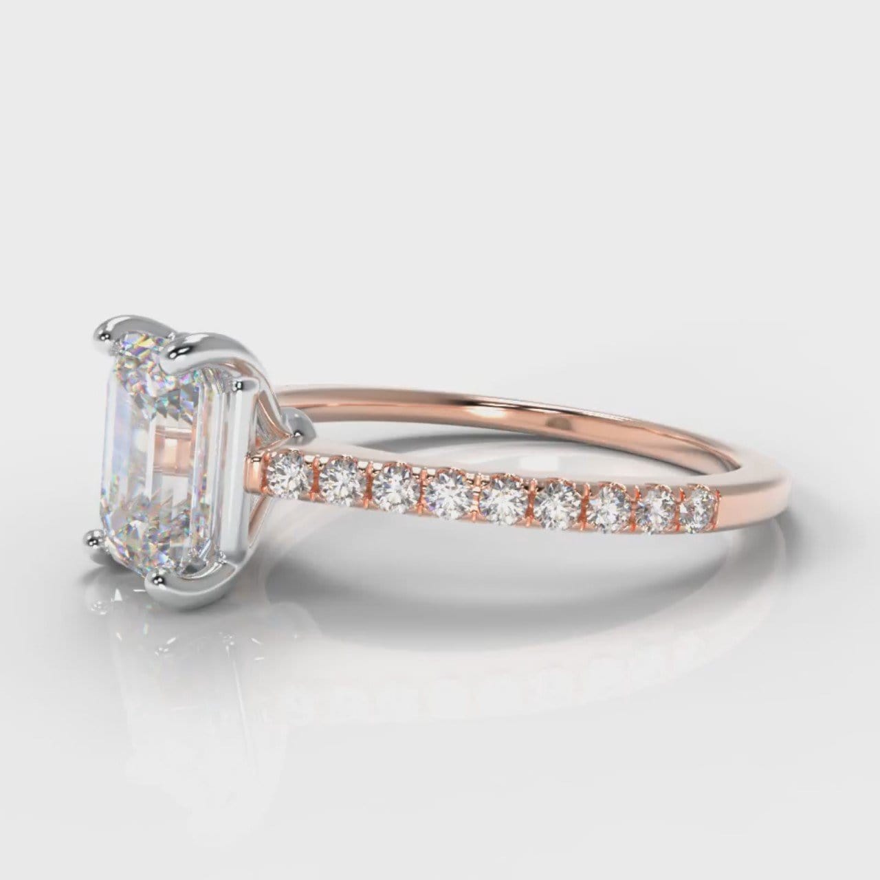 Petite Micropavé Emerald Cut Diamond Engagement Ring - Rose Gold