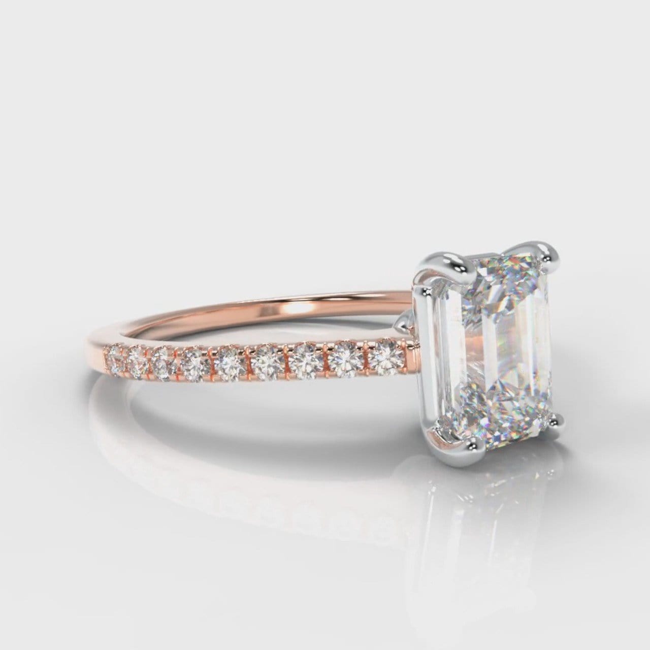 Petite Micropavé Emerald Cut Diamond Engagement Ring - Rose Gold