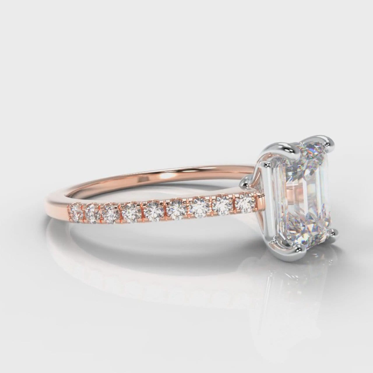 Petite Micropavé Emerald Cut Diamond Engagement Ring - Rose Gold