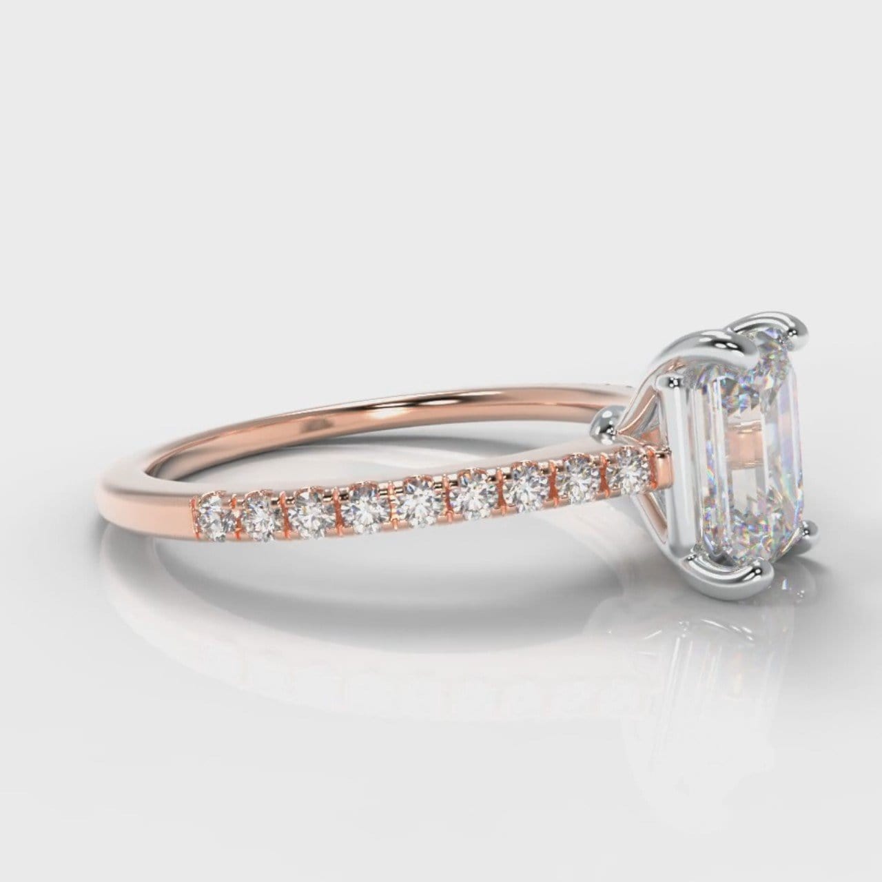 Petite Micropavé Emerald Cut Diamond Engagement Ring - Rose Gold