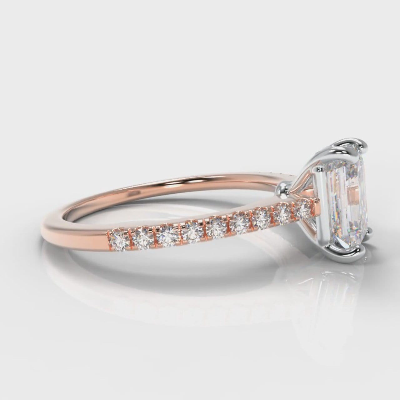 Petite Micropavé Emerald Cut Diamond Engagement Ring - Rose Gold
