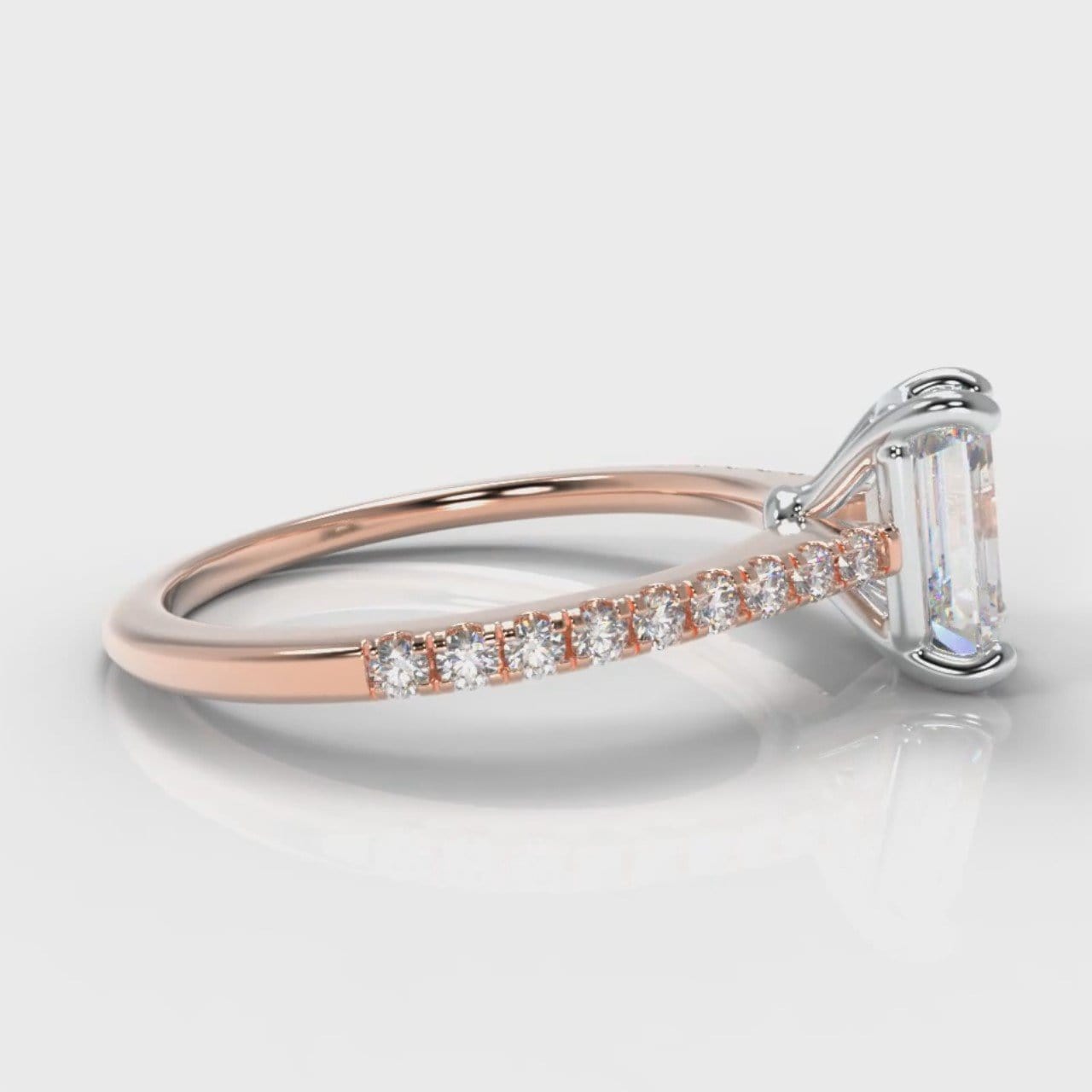 Petite Micropavé Emerald Cut Diamond Engagement Ring - Rose Gold