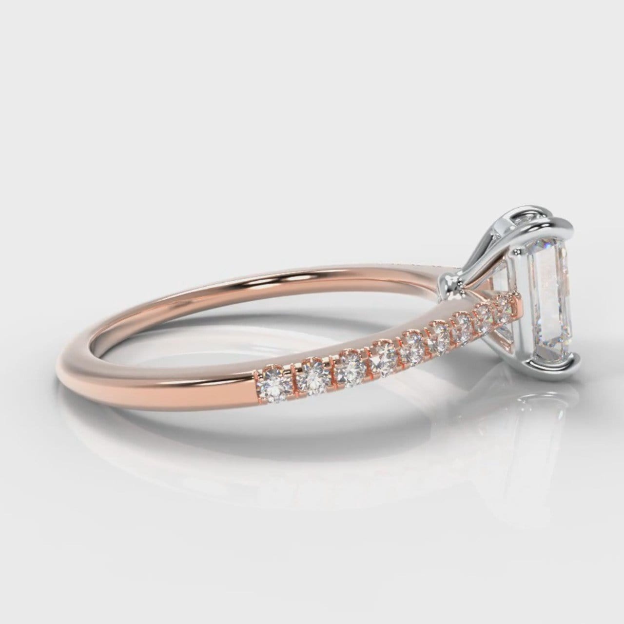 Petite Micropavé Emerald Cut Diamond Engagement Ring - Rose Gold