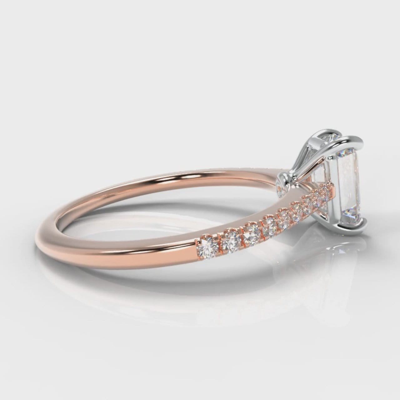 Petite Micropavé Emerald Cut Diamond Engagement Ring - Rose Gold