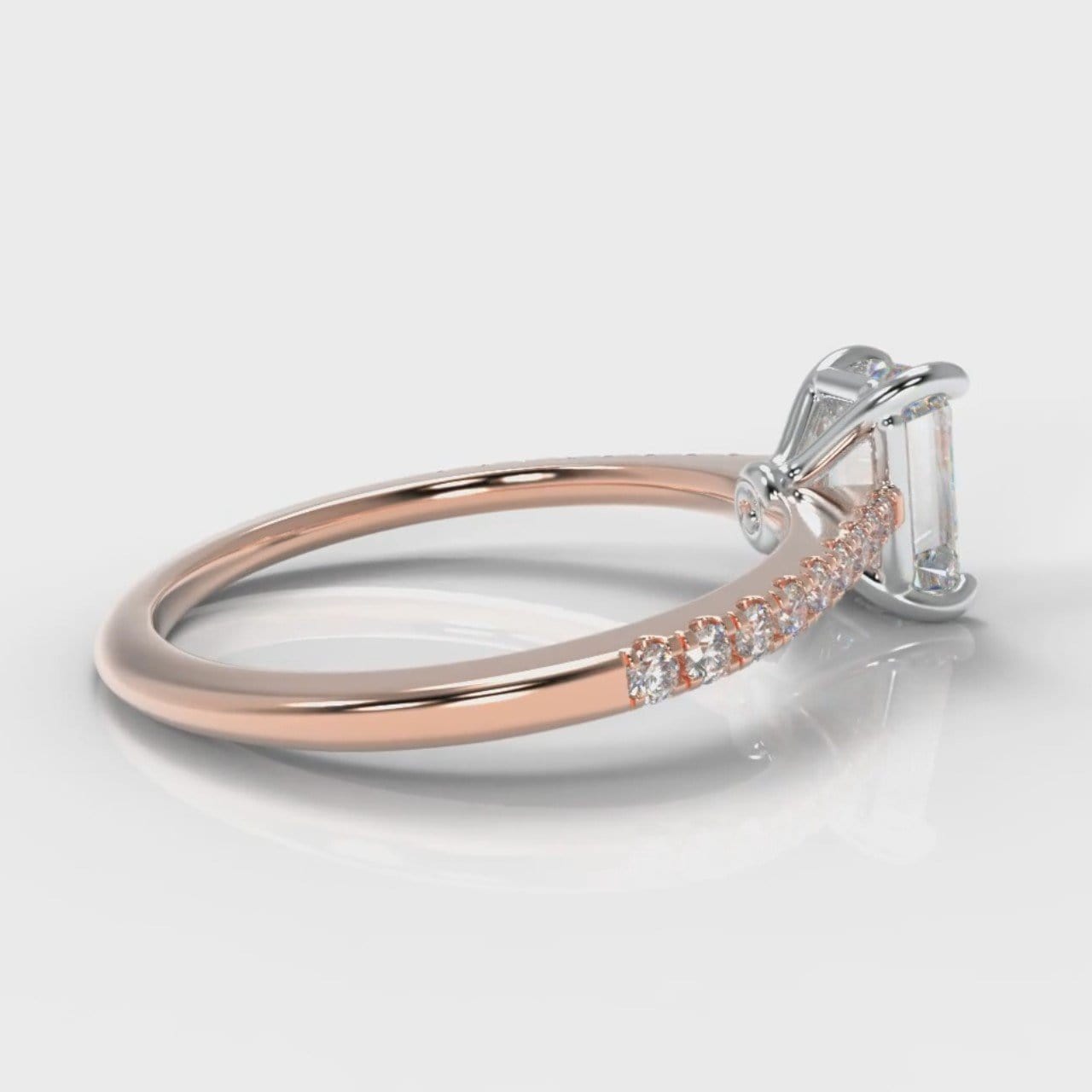 Petite Micropavé Emerald Cut Diamond Engagement Ring - Rose Gold